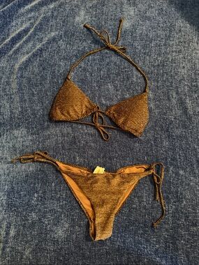 PHAX Shimmery Brown Tie String Bikini Set NWOT